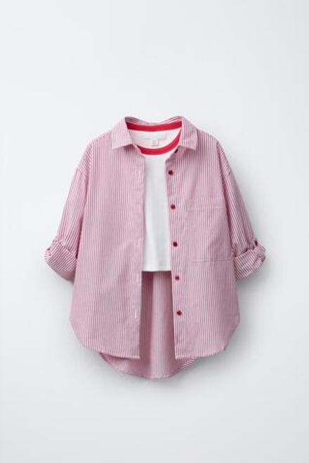 ZARA РУБАШКА В ПОЛОСКУ, КРАСНЫЙ