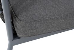 "Диего" диван 2-местный плетеный из роупа, каркас алюминий темно-серый (RAL7024) муар, роуп темно-серый круглый, ткань темно-серая 027