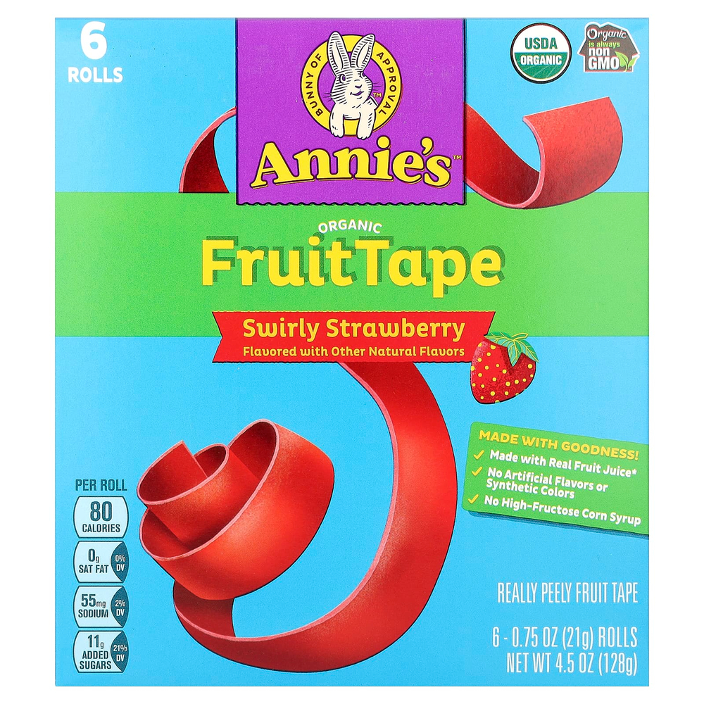 Annie's Homegrown, органическая FruitTape, клубника, 6 рулонов по 21 г (0,75 унции)