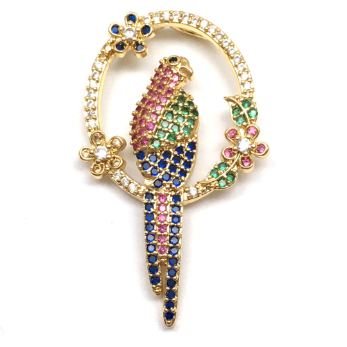 Подвеска "Попугай" с фианитами 40х22 мм, позолота