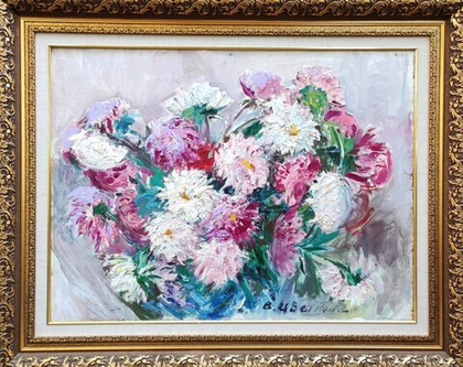 Картина Цветковой В.П. "Астры" холст/масло 60х80