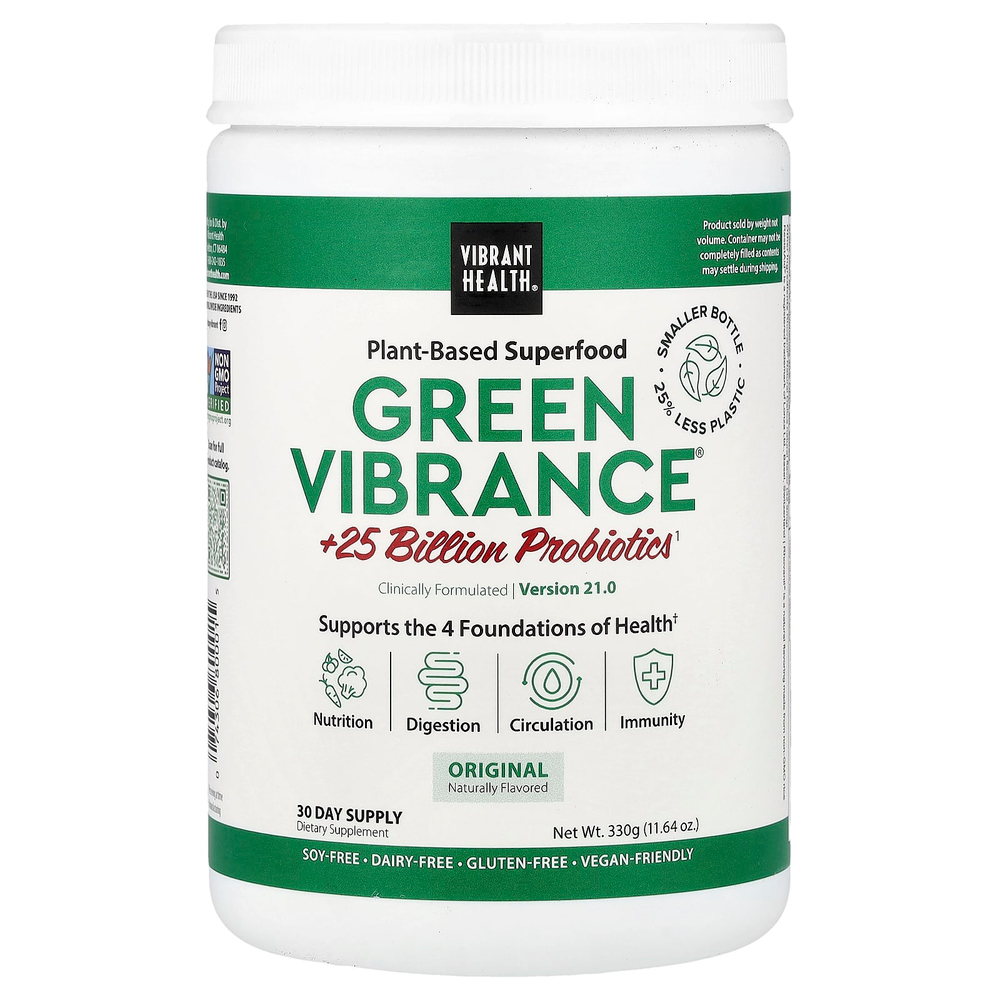 Vibrant Health, Green Vibrance® +25 млрд пробиотиков, версия 21.0, 330 г (11,64 унции)