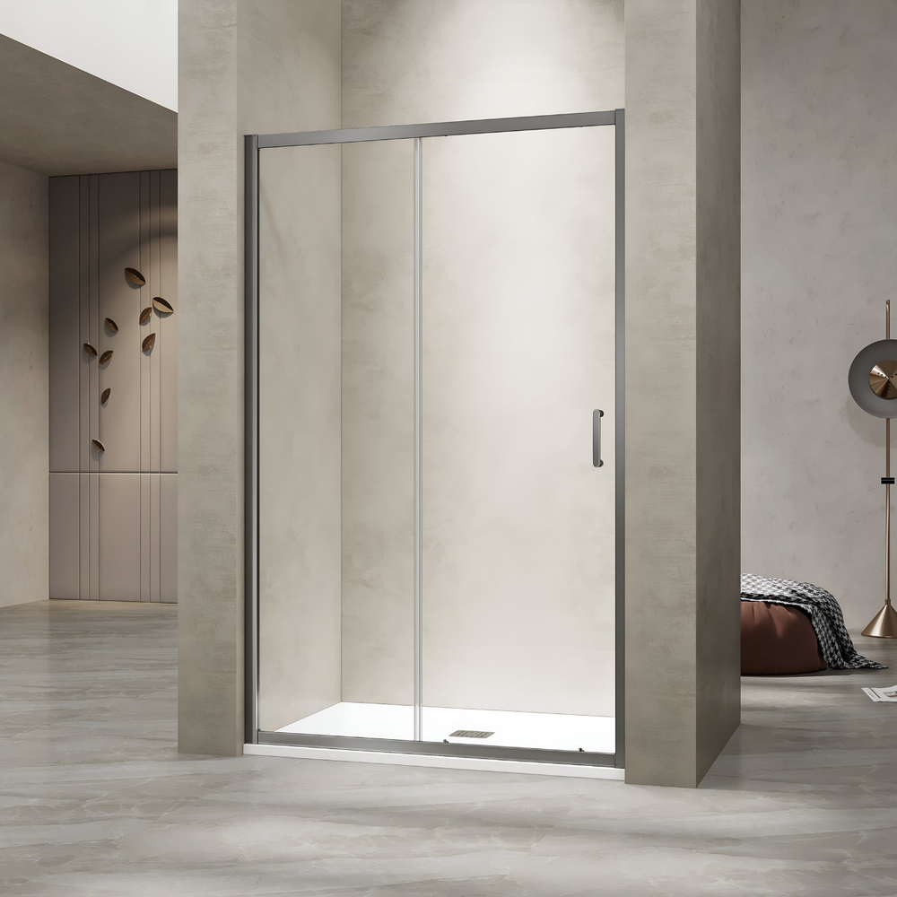 Душевая раздвижная дверь-купе в нишу PA-114Gr профиль серый (Прозрачное, 1600)