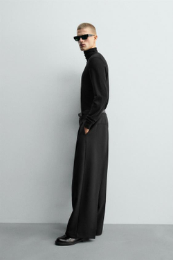 ZARA БРЮКИ WIDE FIT СО СКЛАДКАМИ, ЧЕРНЫЙ