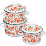 Набор эмалированной посуды 6 пр, кастрюли 2,3,4 л, Сиб товары, Роза плетистая 15, N15B88