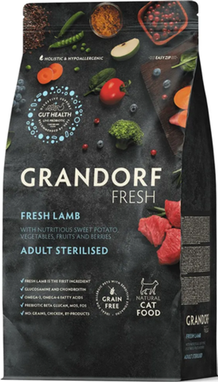 GRANDORF Fresh CAT 2кг. Свежее мясо Ягненка с Бататом для Стерилизованных кошек