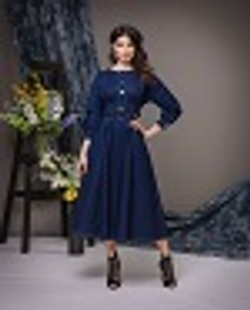 14-03-22 SS Платье расклешённое по линии низа с разрезами по бокам, синий джинсовый XL