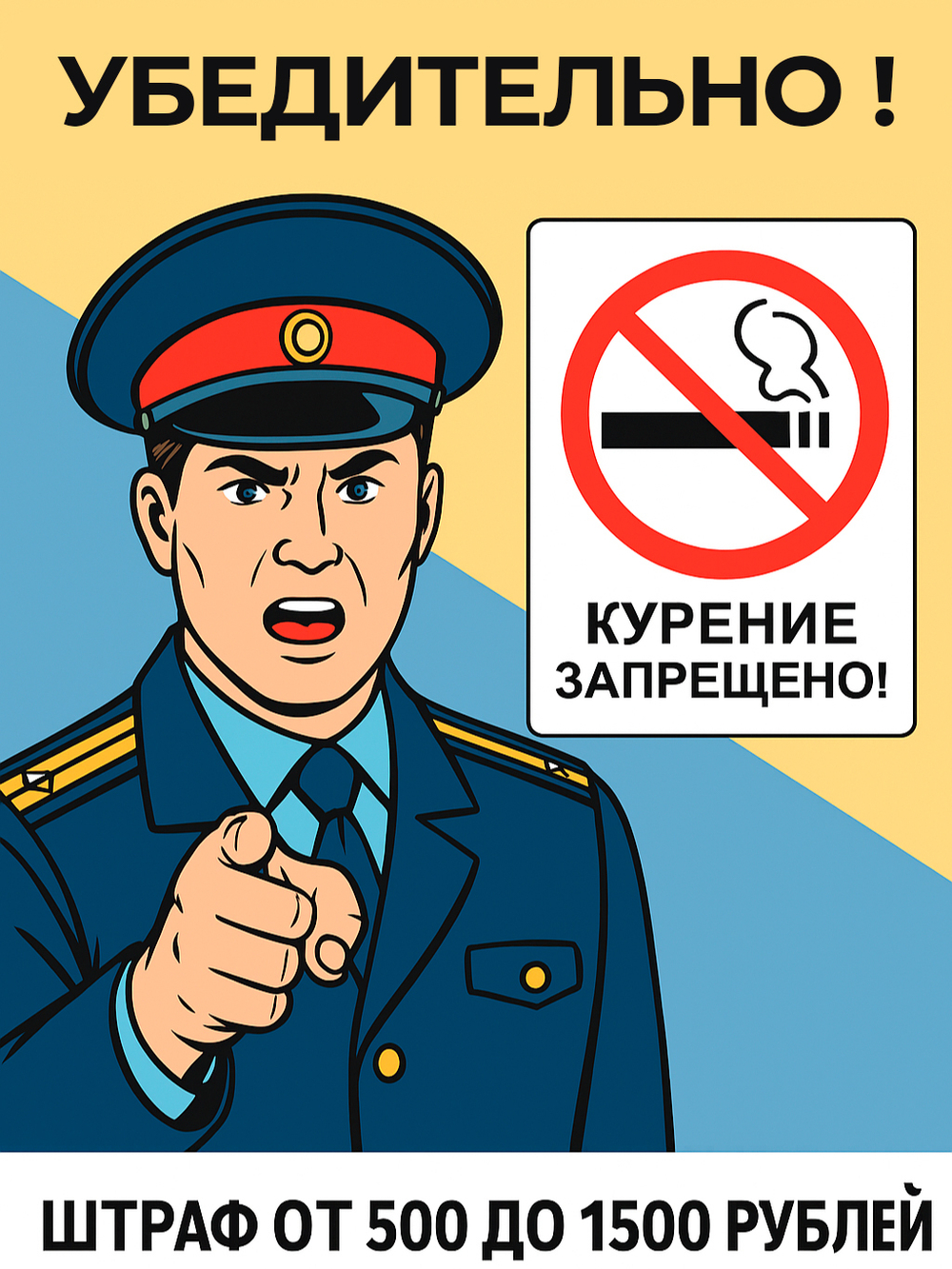 Знак - Курение запрещено! Штраф 500-1500 руб