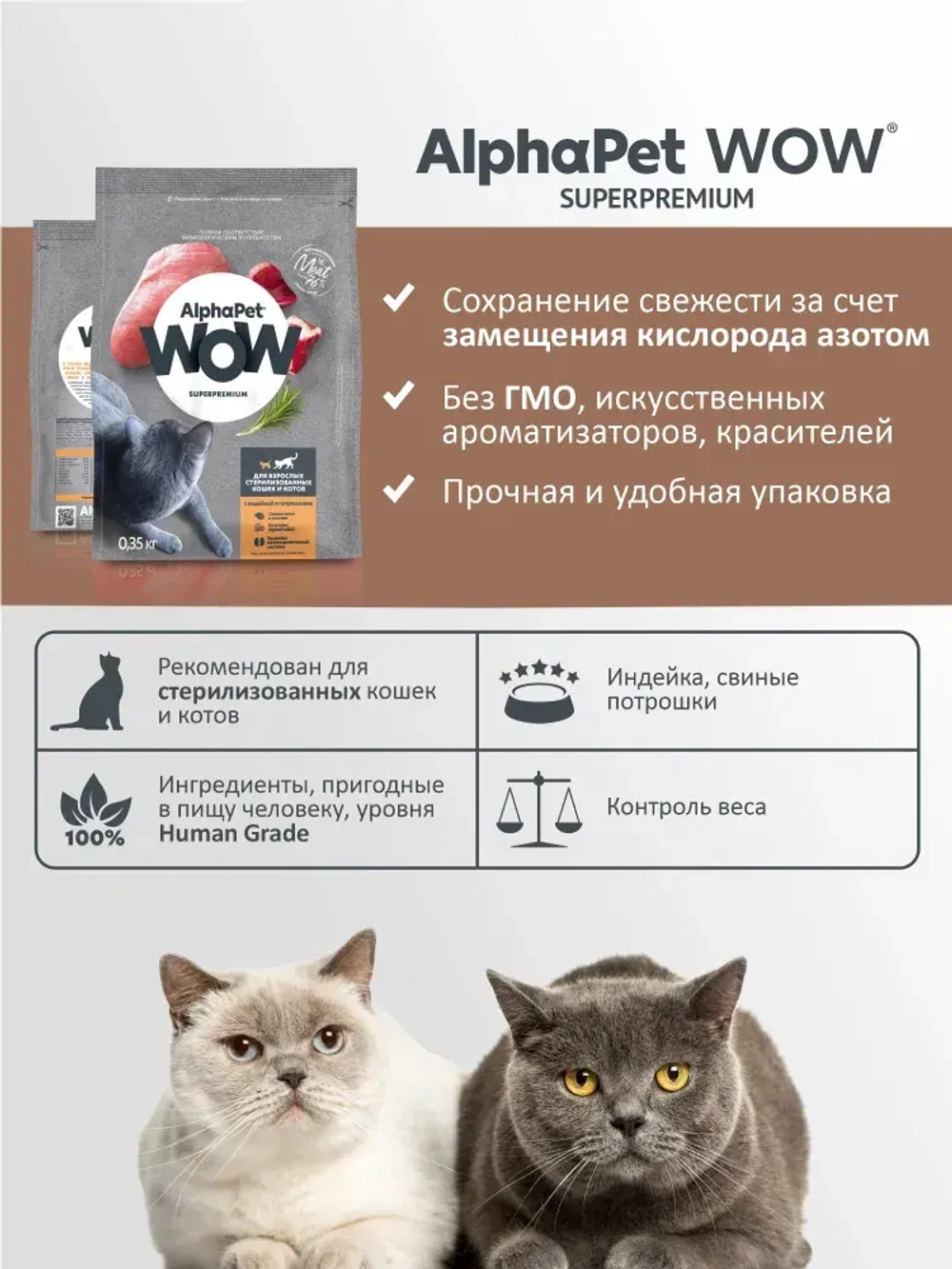 Корм сухой для домашних кошек AlphaPet WOW (АльфаПет) 0,35кг с говядиной и печенью