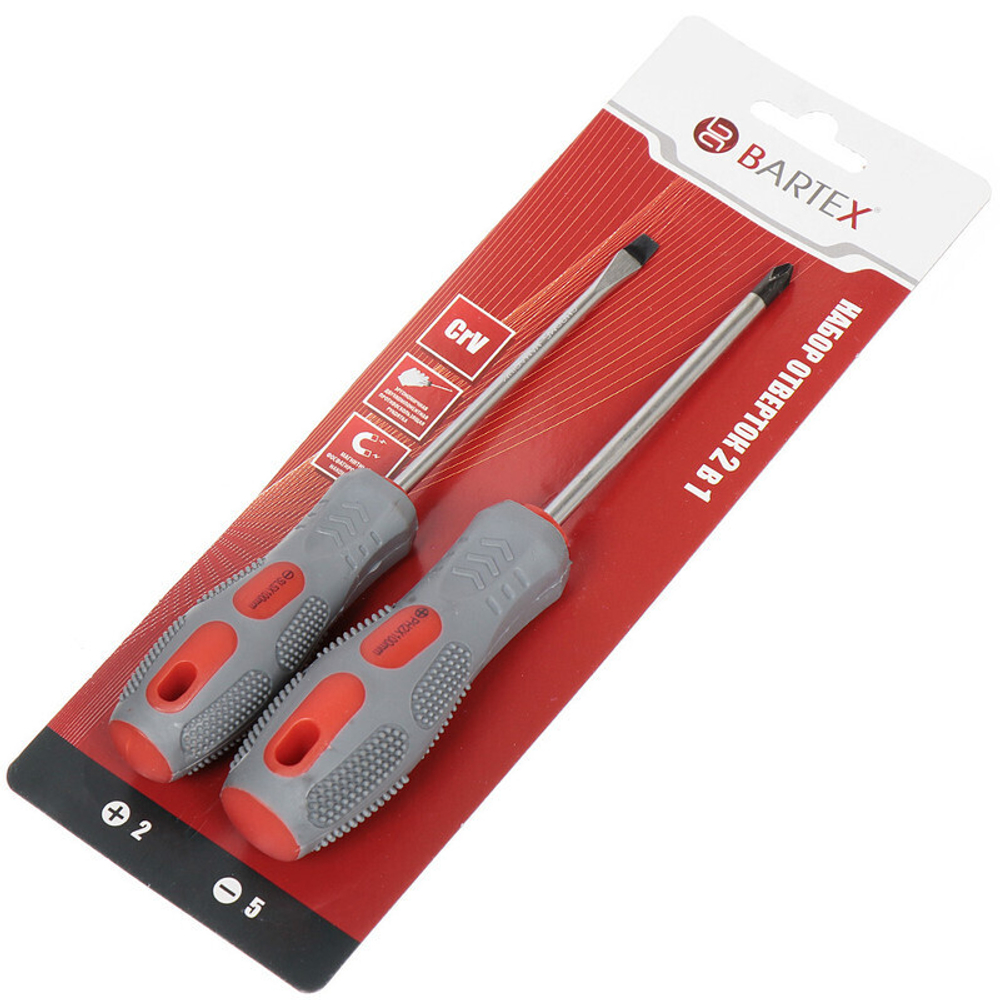 Набор отверток 2 пр, Bartex, PH 2/ SL, антискользящая двухкомпонентная, CrV сталь, шт