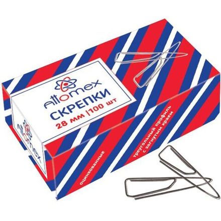 Скрепки канцелярские 28мм, 100шт, оцинкованные, треугольные, Attomex, картон. упак.