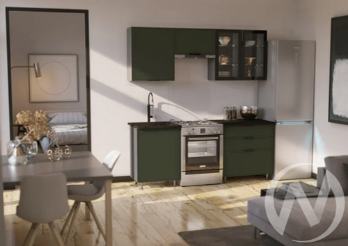 Кухня Николь 2;0м (графит/холст темно-зеленый/кастилло темный) Компоновка №2
