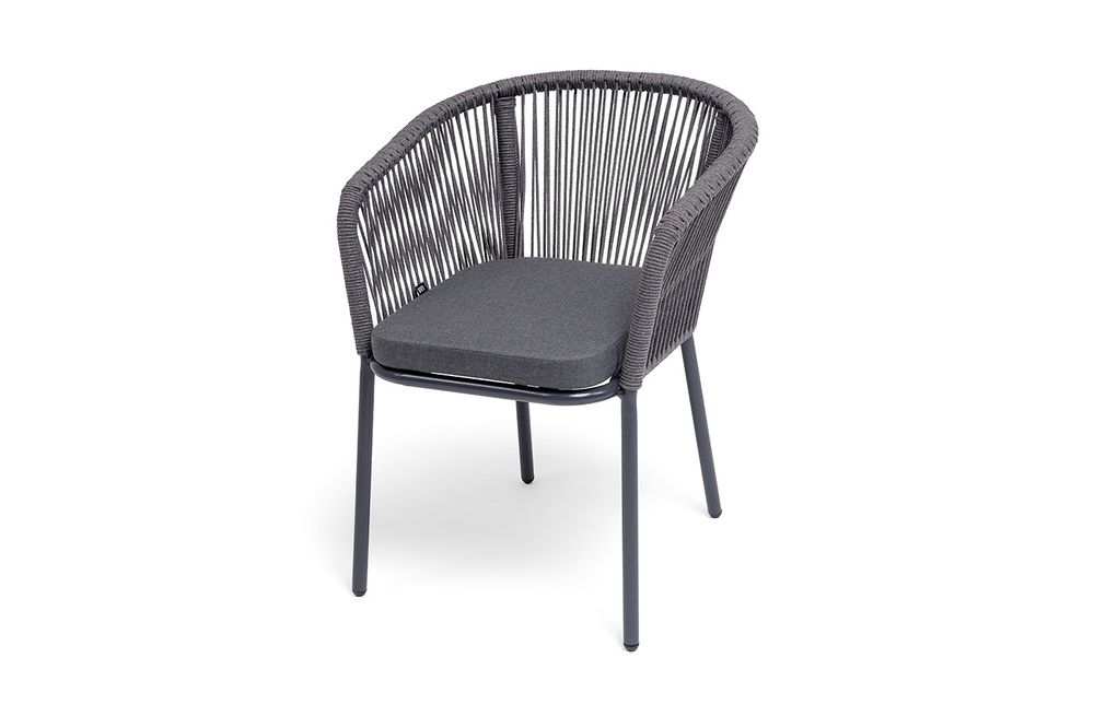"Марсель" стул плетеный из роупа, каркас алюминий темно-серый (RAL7024) шагрень, роуп серый круглый, ткань темно-серая 027