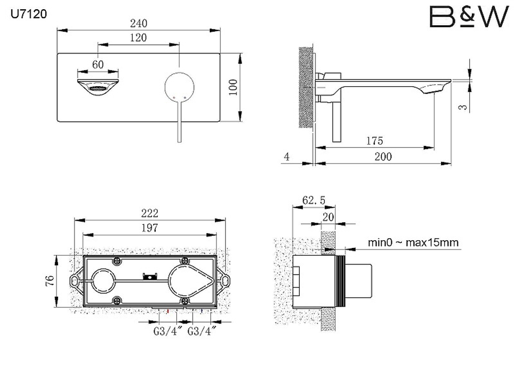 Встраиваемый смеситель для раковины Black&White Universe хром (U7120)
