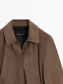 Massimo Dutti Замшевая куртка с ремнем, кротово-коричневый