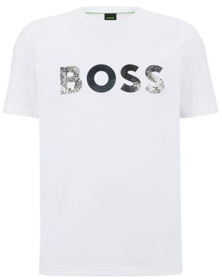 Мужская теннисная футболка BOSS Cotton-Jersey T-Shirt With Foil-Print Logo - white