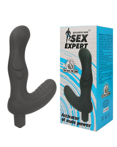 Стимулятор простаты с массажером мошонки с вибрацией Sex Expert, (10 см,) (Цвет: черный)