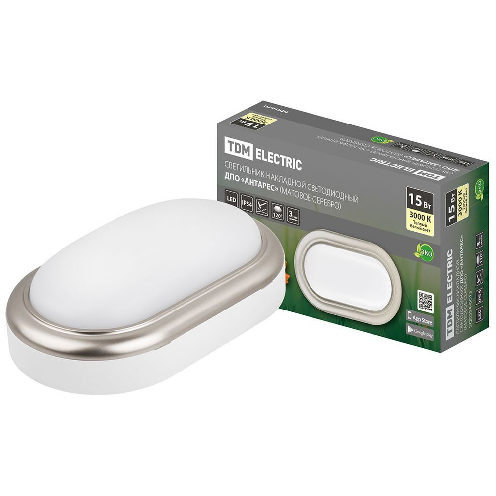 Светильник светодиод, TDM, ДПО Антарес, 15 Вт, 4000 К, IP54, 22.1х13.1х6.8 см, мат сер, SQ0354-0021