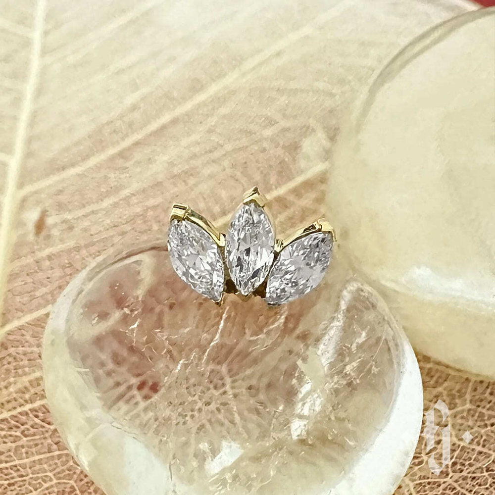 Кластер "Triple Marquise" - Желтое золото - White CZ