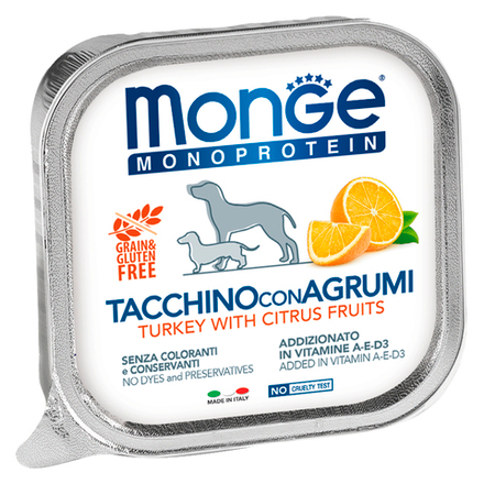 Monge Dog Monoprotein Fruits консервы для собак паштет из индейки с цитрусовыми 150г