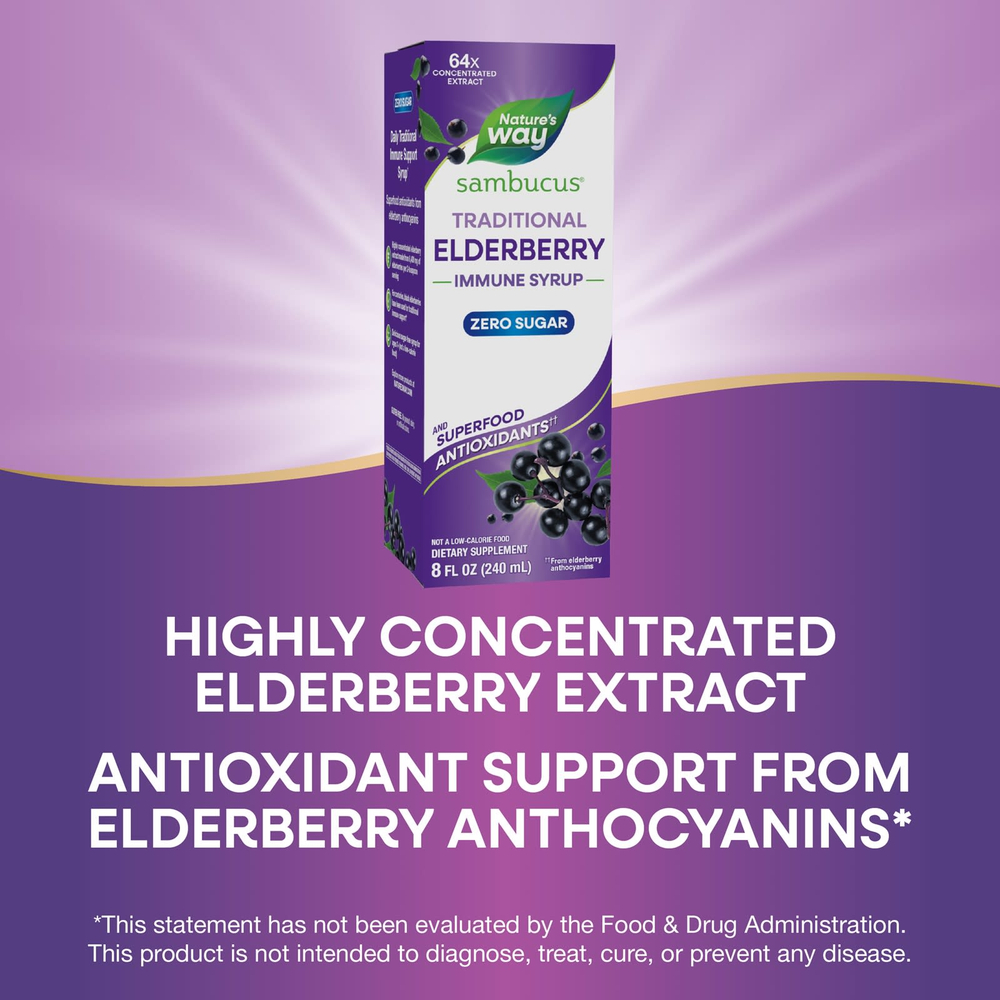 Nature's Way, Sambucus®, традиционный сироп для иммунитета, без сахара, бузина, 240 мл (8 жидк. унций)