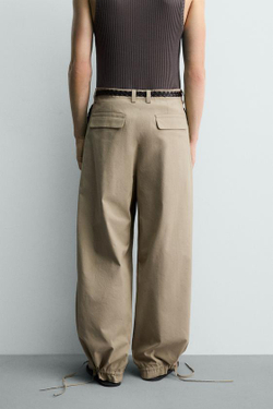 ZARA БРЮКИ BALLOON FIT С ЗАЩИПАМИ, РЫЖЕВАТО-КОРИЧНЕВЫЙ