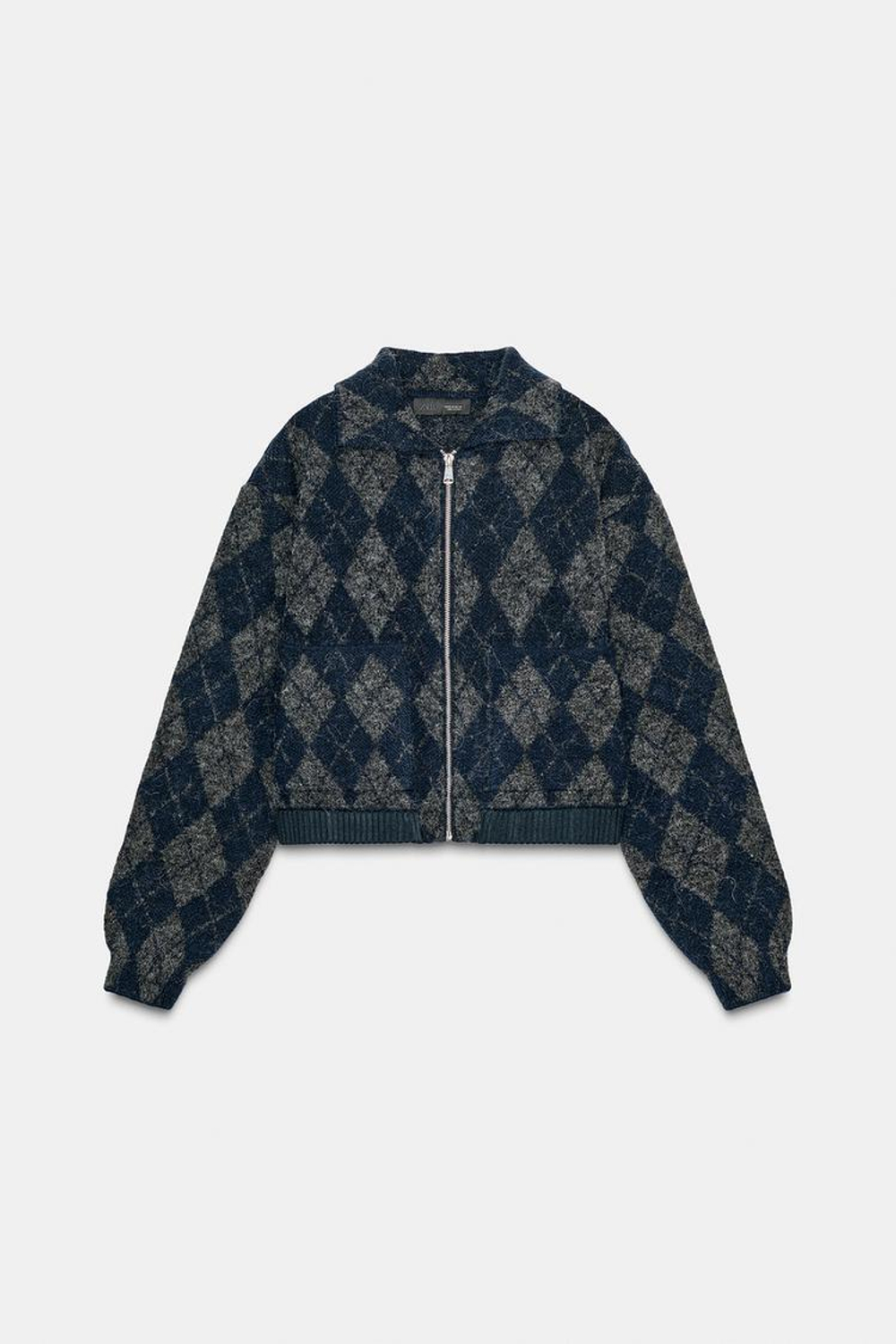 ZARA ТРИКОТАЖНЫЙ БОМБЕР С РОМБАМИ, РАЗНОЦВЕТНЫЙ