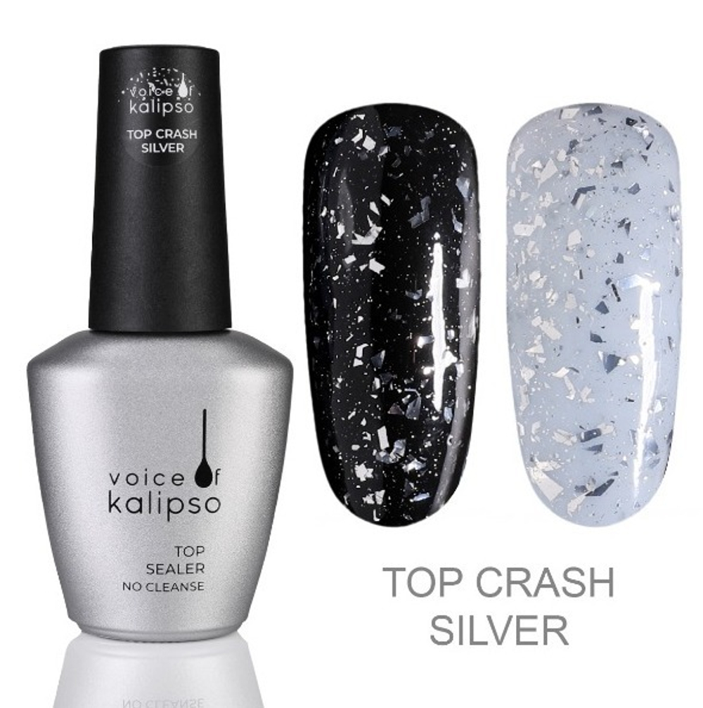 Top Crash silver - Верхнее покрытие без липкого слоя c глиттером , 10 мл,Kalipso