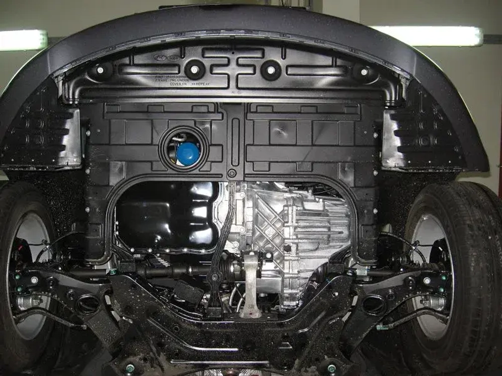 Защита картера двигателя, КПП (2 мм, сталь) для Hyundai Sonata 2010-2014 (V = 2.0; 2.4), Hyundai Grandeur 2011-2016 (V = 3.0 AT) Sheriff.10.1923