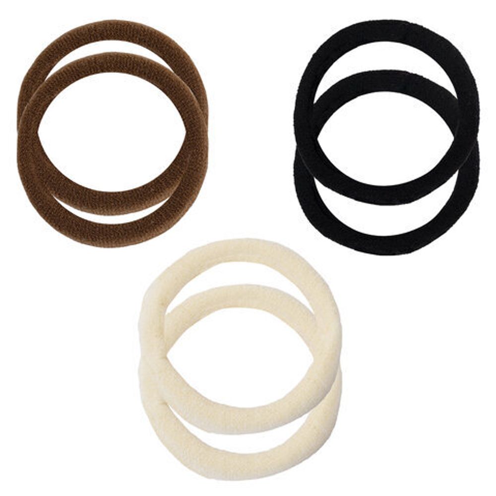 Резинки для волос НАБОР 6 шт., мягкие, большие, чёрный, коричневый, бежевый, MONTE VITA, 457045