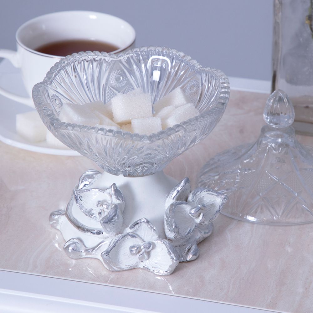 Сахарница стеклянная с крышкой Орхидея Лайм Белый