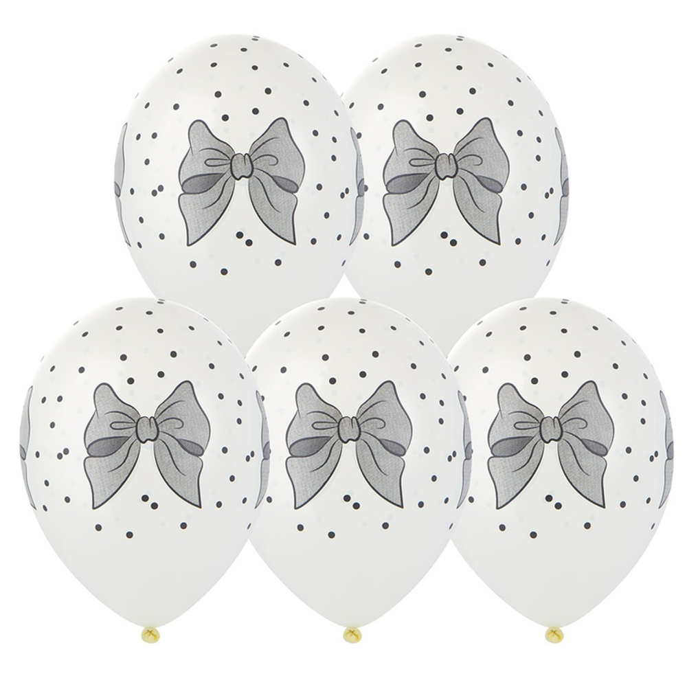 Шар латексный 35см Бантики горошек (Белый)