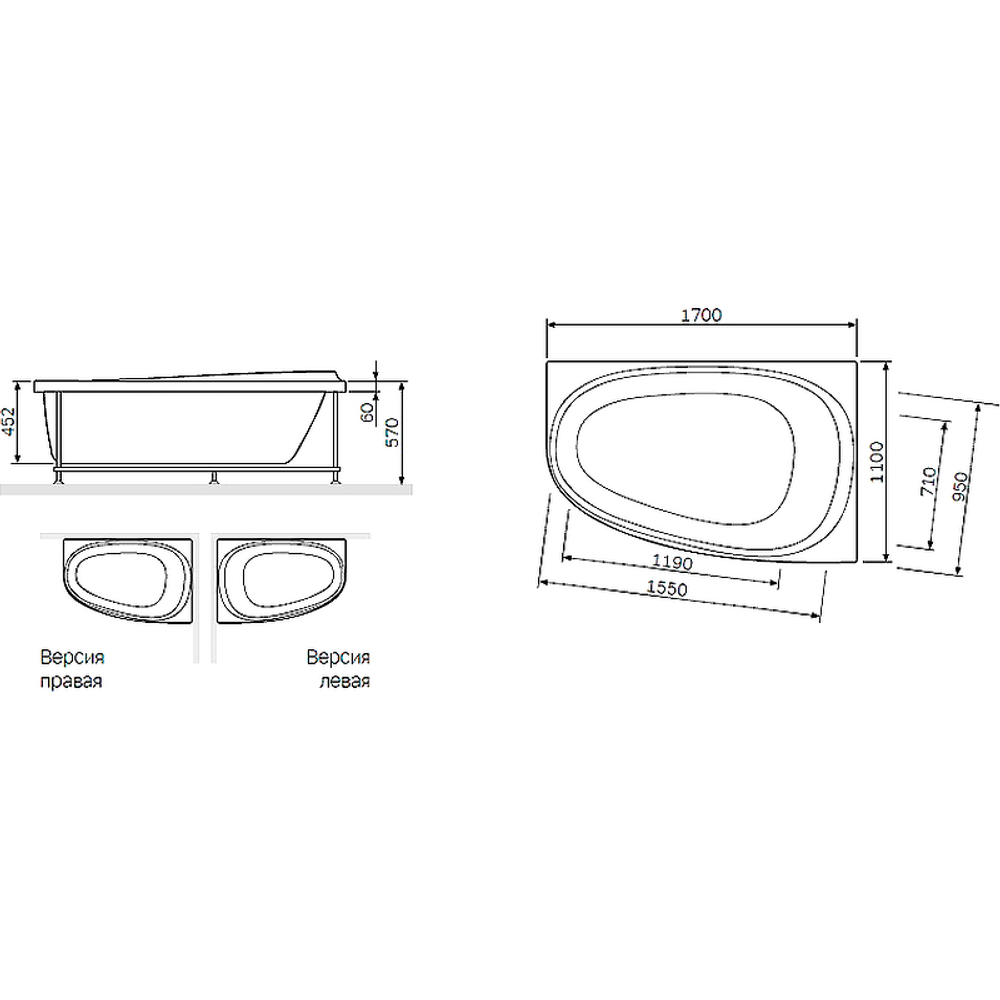 Акриловая ванна AM.PM Like (АМ.ПМ Лайк) 170x110 R, W80A-170R110W-A