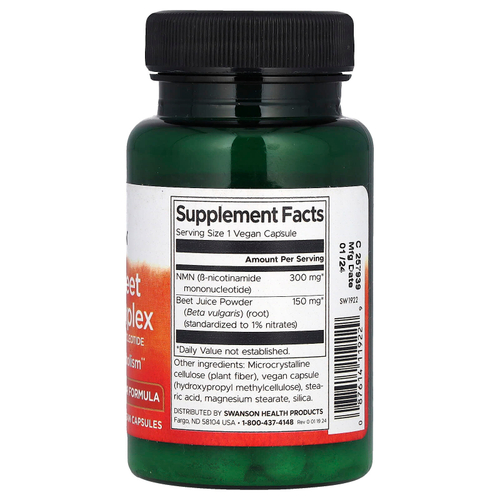 Swanson, Комплекс NMN + свекла, 30 веганских капсул
