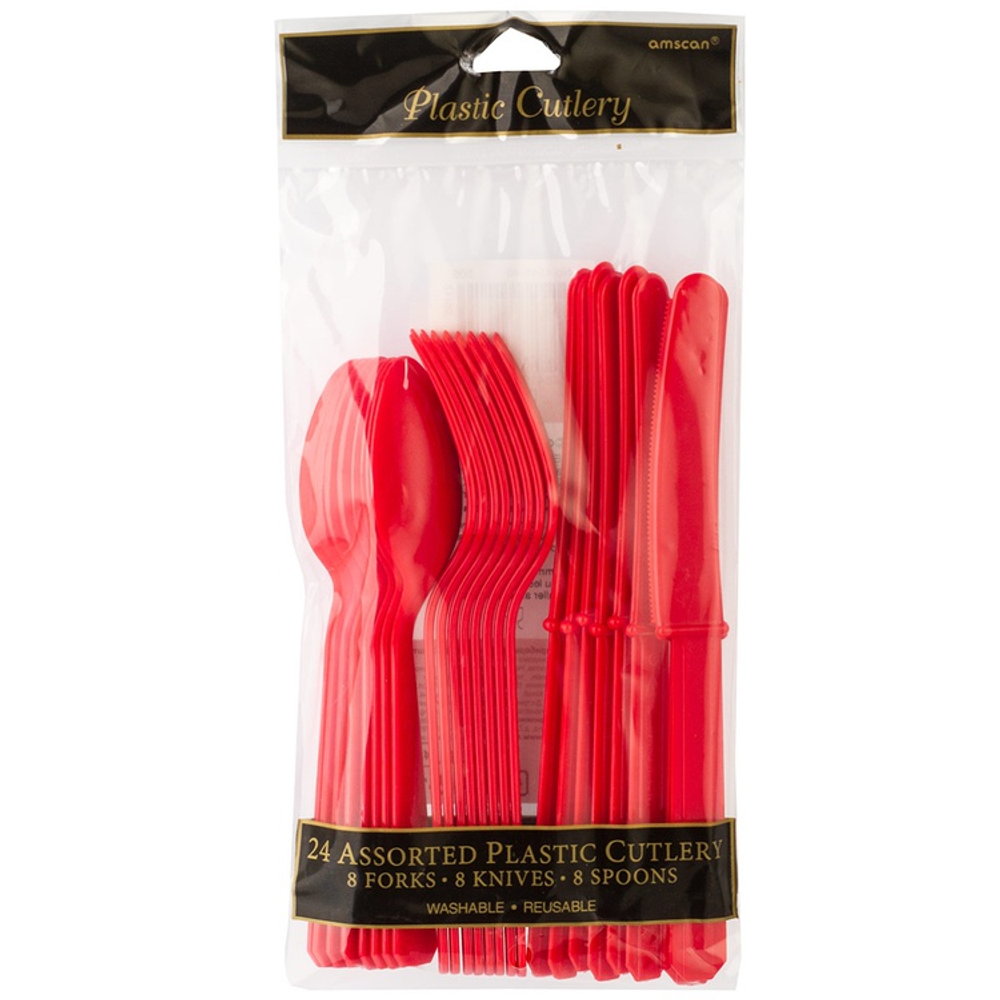 Столовые приборы в красном цвете, 24 шт
