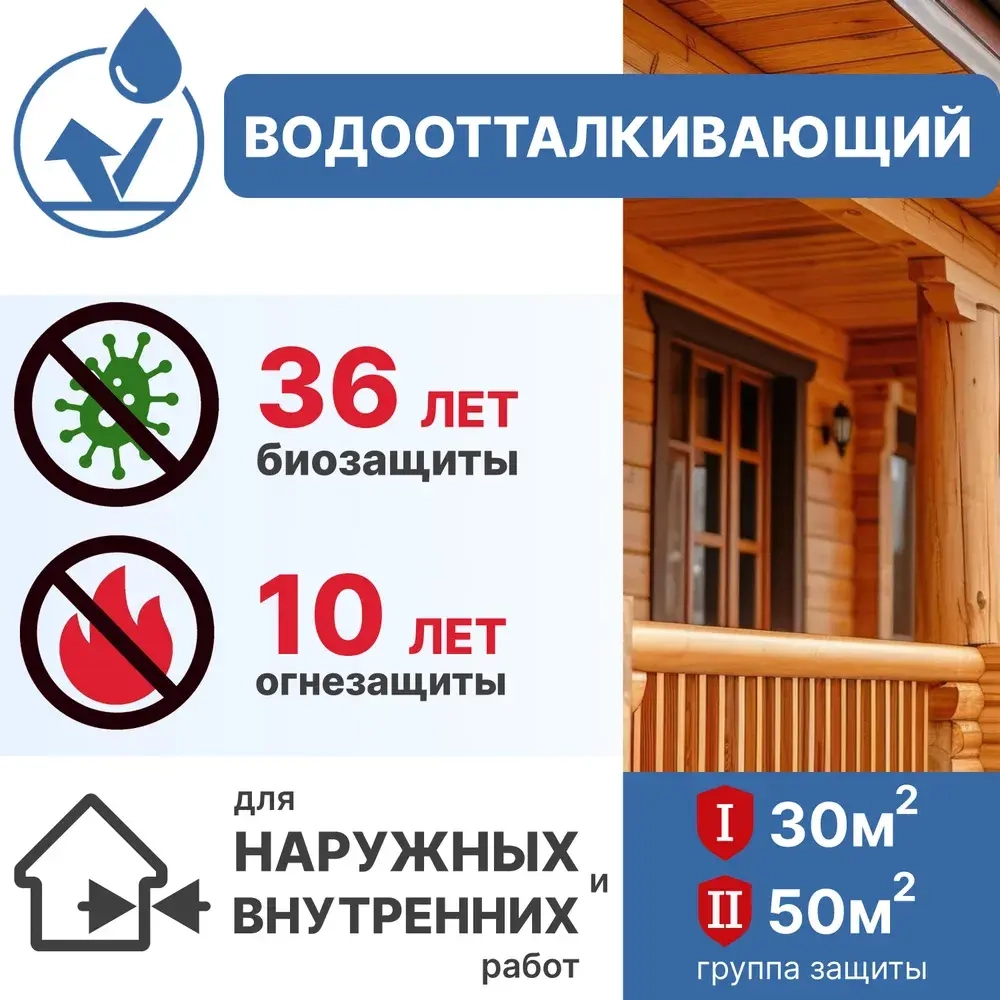 ОГНЕБИОЗАЩИТА для дерева трудновымываемый раствор 10л. ALERT PRO I-я группа огнезащиты по НПБ (высшая) для пропитки древесины защита от воспламенения, горения, гниения, плесени, грибка