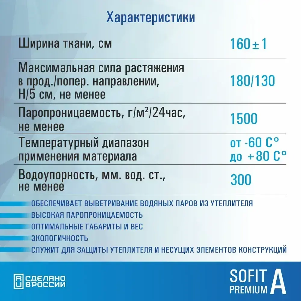 Ветрозащитная мембрана SOFIT PREMIUM A 70 кв.м / ветрозащита стен и кровли