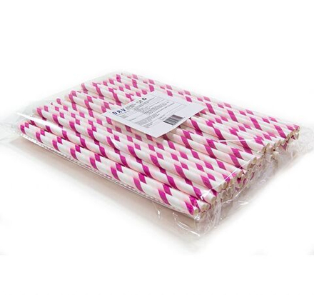 Трубочки бумажные одноразовые 6×200мм бело-розовый Complement 100шт/упак