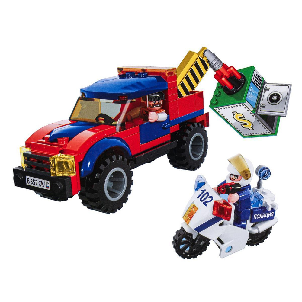 Конструктор пластмассовый 143эл. Полиция "Полицейская погоня" (магнит) 3163-KK (Город мастеров)