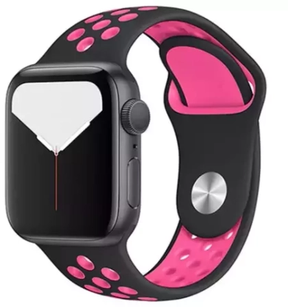 Ремешок Apple Watch 38мм,спортивный Nike, черный розовый Replica (S/M.M/L)