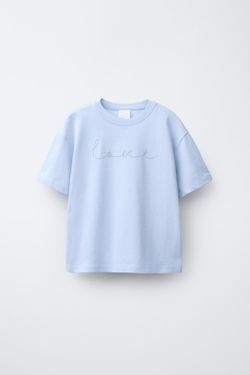 ZARA ФУТБОЛКА С КОНТРАСТНЫМИ ЦВЕТКАМИ, СИНИЙ