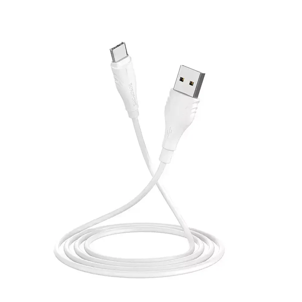 Кабель Type-C BOROFONE BX18  3м white. Кабель белый с тайпси разъемом.