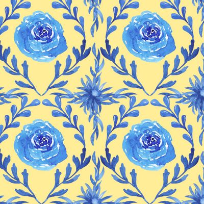Синий цветочный узор на желтом