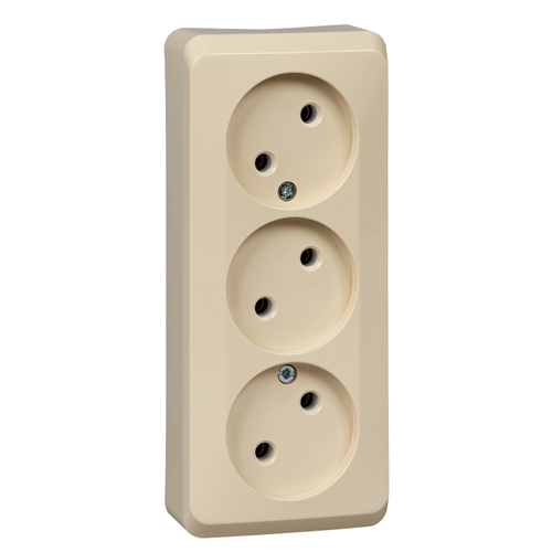 Schneider Electric ЭТЮД Крем Розетка 3-местная открытая установка без заземляющих контактов без шторок 16А, 250B, PA16-009K