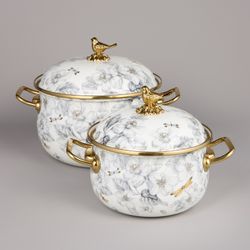 НАБОР КАСТРЮЛЬ AGNESS ЭМАЛИРОВАННЫХ СЕРИЯ "ЯБЛОНЕВЫЙ САД", 4ПР. 2,1Л И 3,8Л