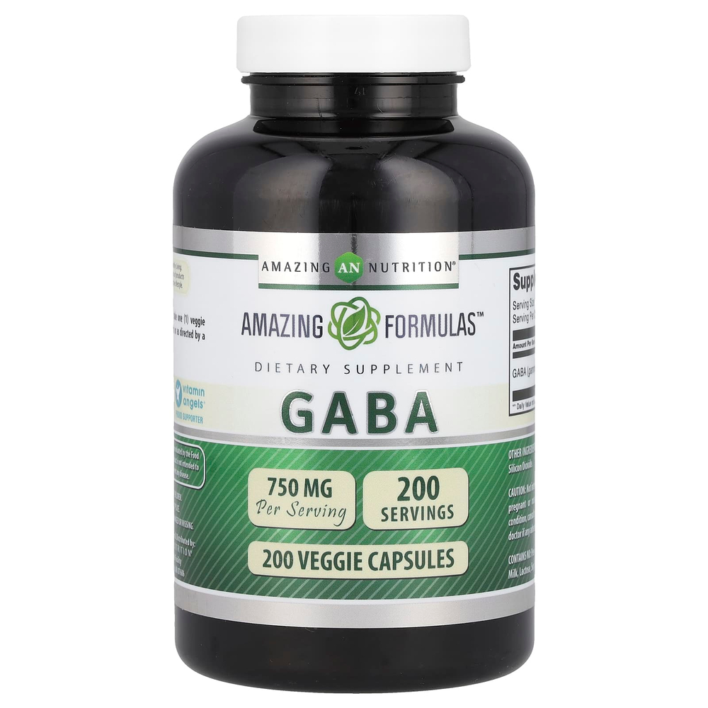 Amazing Nutrition, ГАМК, 750 мг, 200 растительных капсул