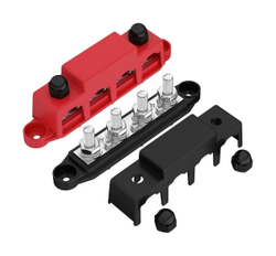 Колодка распределительная электромонтажная, 4 контакта, M10, черная/красная