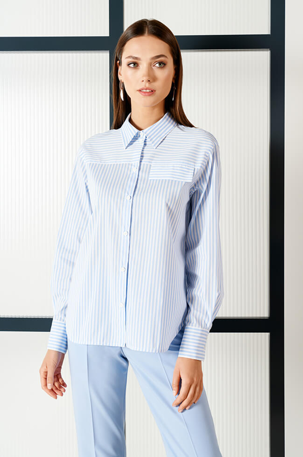22659 Блузка женская (бело-голубая полоска)