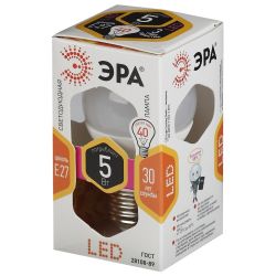 Лампа светодиодная ЭРА STD LED P45-5W-827-E27 5Вт шар теплый белый свeт Е27