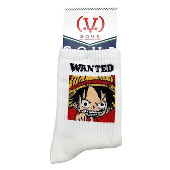 Носки One Piece, Большой куш, "WANTED Манки Д. Луффи", р-р 35-37 (белый)